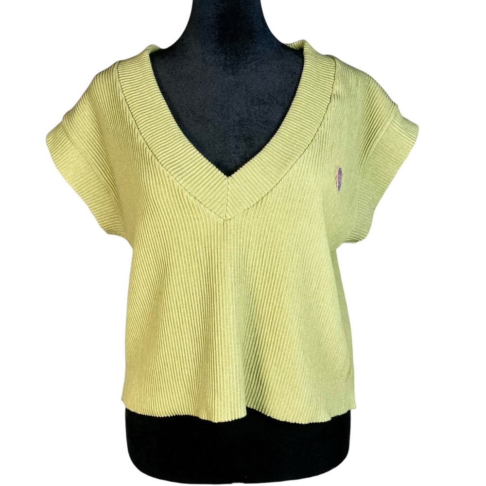 Damson Madder V-Neck Ribbed Knit Top in Light Green Size Medium